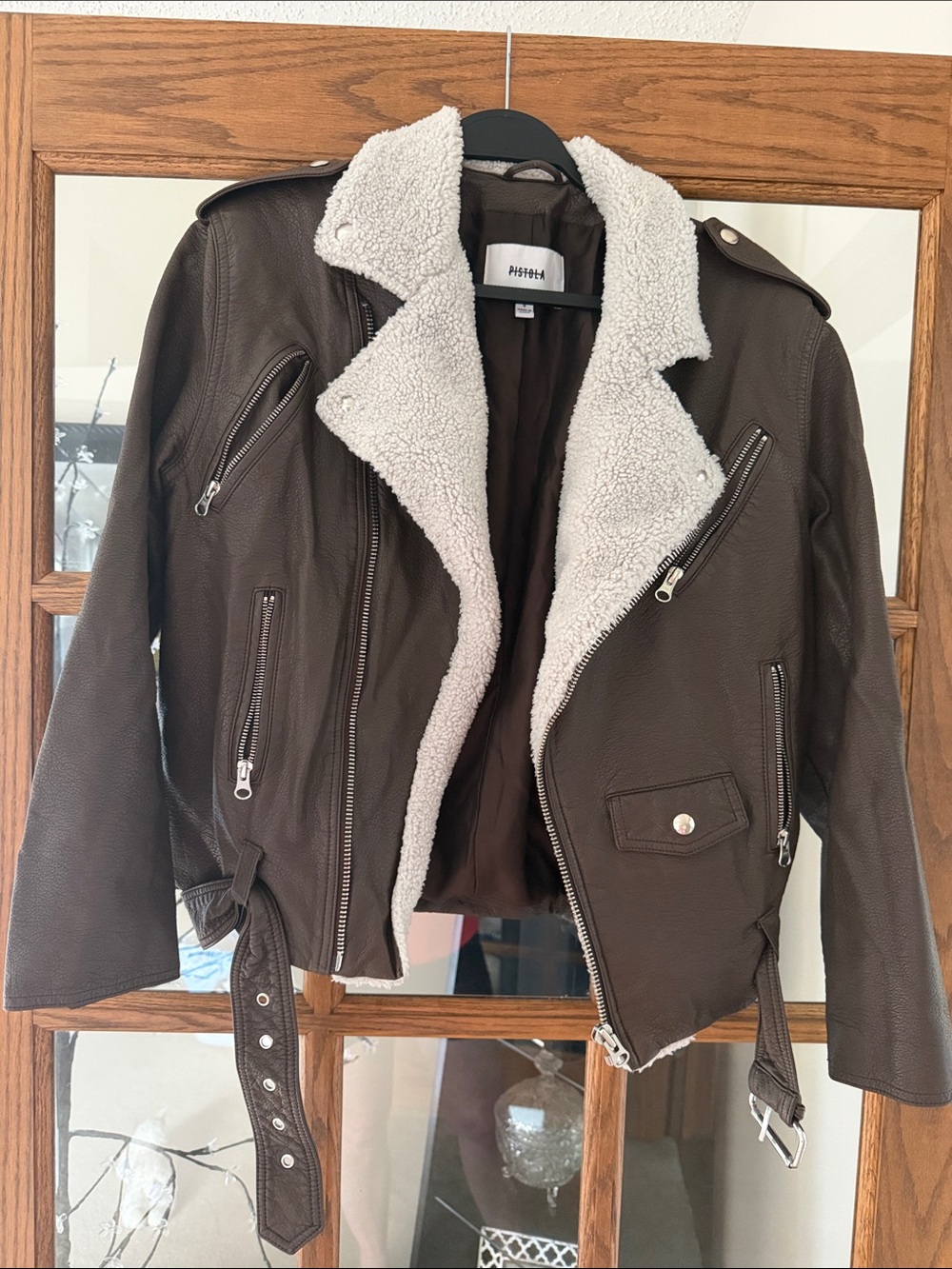 Black Pistola faux Leather Jacket Sherpa collar